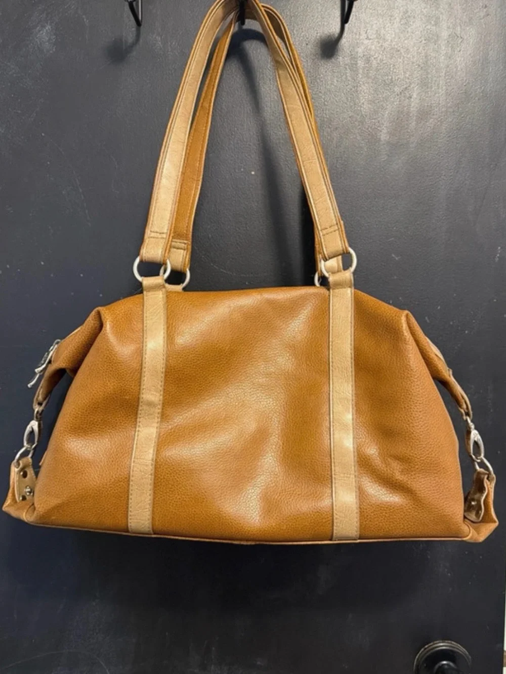 Vintage tote shoulder bag with iconic orange triangle. Likely 90’s early 2000.